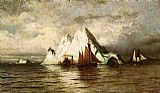 Fishing Canvas Paintings - Fishing Boats and Icebergs